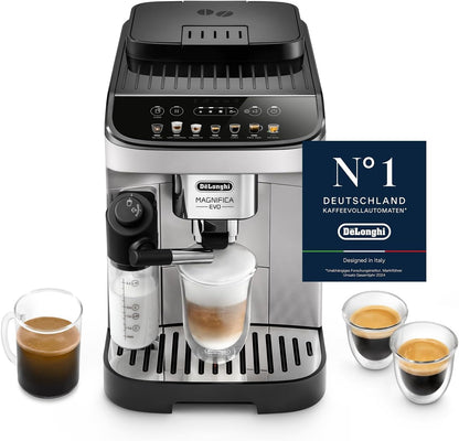 De’Longhi Magnifica Evo ECAM292.81.SB-Kaffeevollautomat mit Vollautomatischem cremigen Milchschaum, 7 One-Touch-Getränke, Cappuccino & Espresso, Kaffeemaschine, Soft-Touch-Bedienfeld, Silber