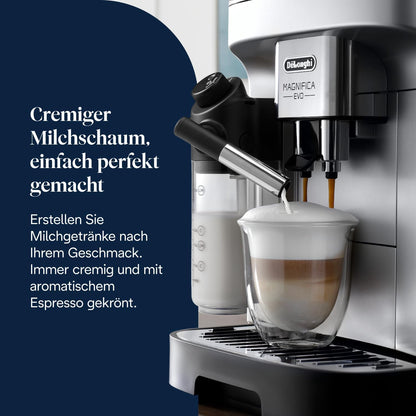 De’Longhi Magnifica Evo ECAM292.81.SB-Kaffeevollautomat mit Vollautomatischem cremigen Milchschaum, 7 One-Touch-Getränke, Cappuccino & Espresso, Kaffeemaschine, Soft-Touch-Bedienfeld, Silber
