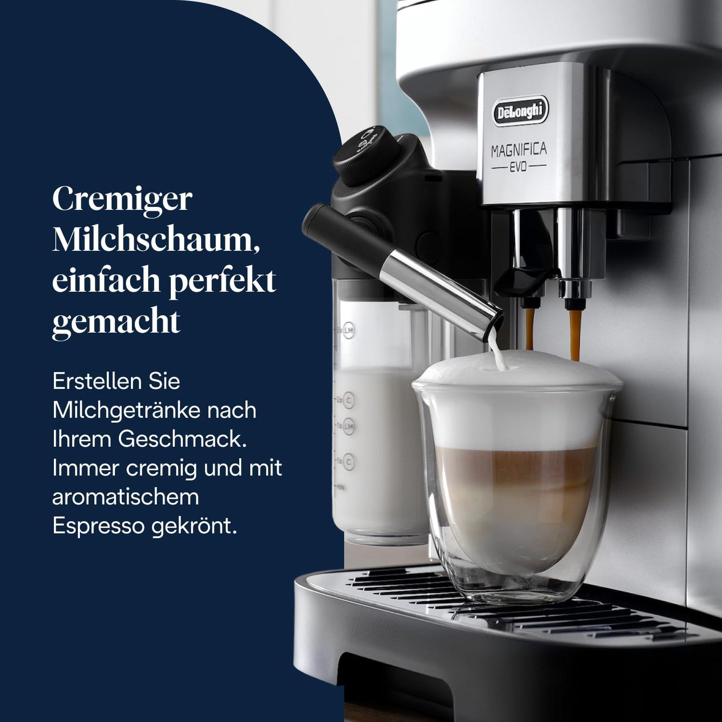 De’Longhi Magnifica Evo ECAM292.81.SB-Kaffeevollautomat mit Vollautomatischem cremigen Milchschaum, 7 One-Touch-Getränke, Cappuccino & Espresso, Kaffeemaschine, Soft-Touch-Bedienfeld, Silber