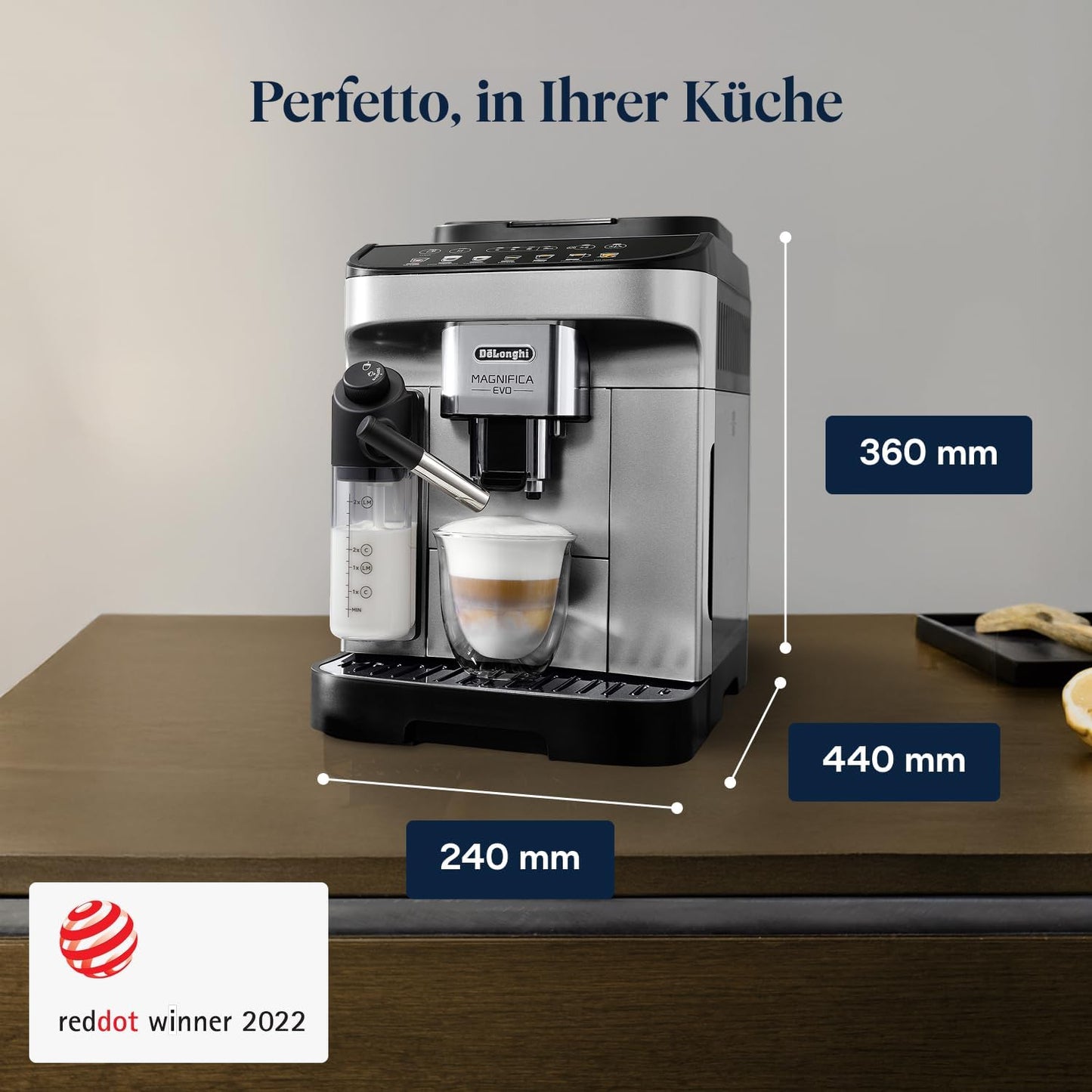 De’Longhi Magnifica Evo ECAM292.81.SB-Kaffeevollautomat mit Vollautomatischem cremigen Milchschaum, 7 One-Touch-Getränke, Cappuccino & Espresso, Kaffeemaschine, Soft-Touch-Bedienfeld, Silber